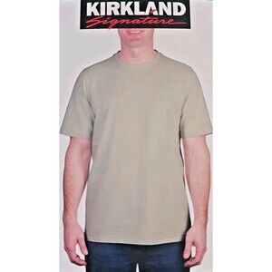 NEW Kirkland Signature Men's Short Sleeve Pima Cotton Slub T-Shirt, Khaki, XXL